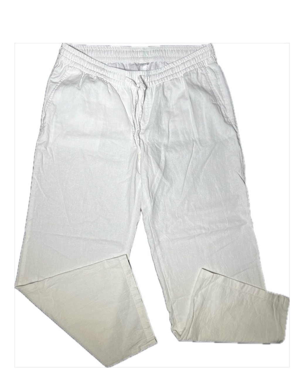 Old Navy Bright White High-Waisted Linen Blend Super Wide Leg Pants Large - Picture 2 of 9